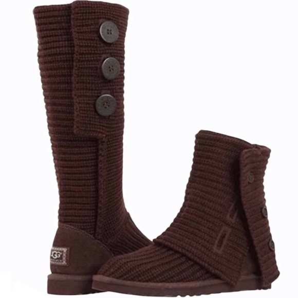 UGG Shoes - UGG classic cardy cable knit chocolate brown convertible boots booties size 9